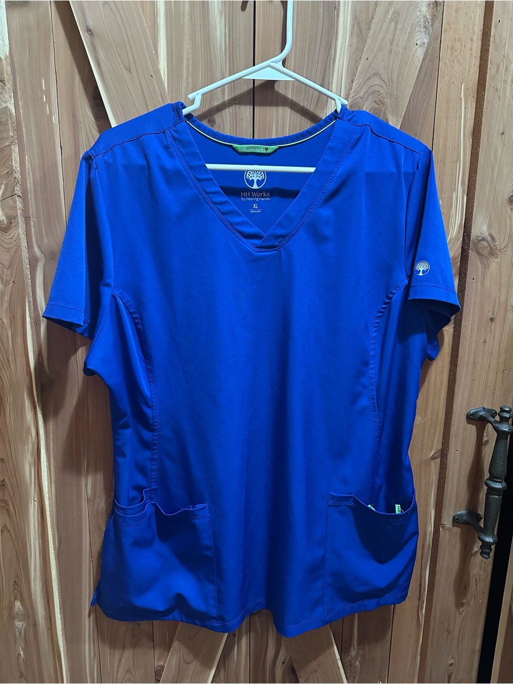 healing hands Royal Blue V-Neck Short Sleeve Scrub Top